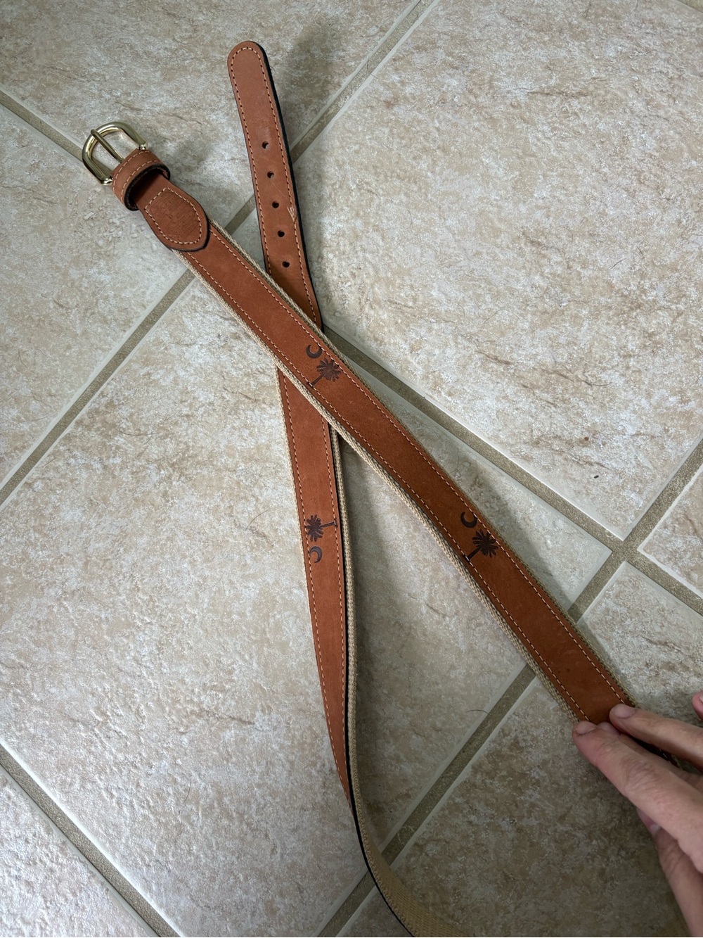 Zep-Pro canvas/leather belt w/an embroidered Palmetto tree and crescent moon 42